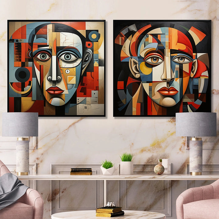 Modern Wall Art Set - Pablo Picasso Cubism Portrait I - 2 Pieces