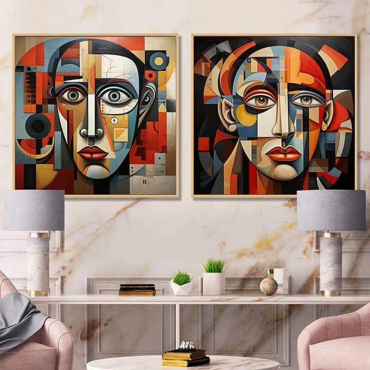 Modern Wall Art Set - Pablo Picasso Cubism Portrait I - 2 Pieces