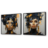 Woman Wall Art Set - Black And Gold Expressive Tribes African Woman IV - 2 Pieces