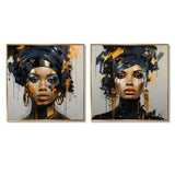 Woman Wall Art Set - Black And Gold Expressive Tribes African Woman IV - 2 Pieces