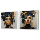 Woman Wall Art Set - Black And Gold Expressive Tribes African Woman IV - 2 Pieces