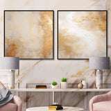 Abstract Collages Canvas Wall Art - Beige And Gold Minimalism Storms III - 2 Pieces