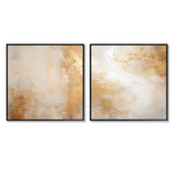 Abstract Collages Canvas Wall Art - Beige And Gold Minimalism Storms III - 2 Pieces