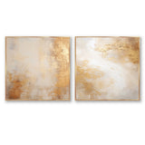 Abstract Collages Canvas Wall Art - Beige And Gold Minimalism Storms III - 2 Pieces