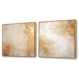 Abstract Collages Canvas Wall Art - Beige And Gold Minimalism Storms III - 2 Pieces