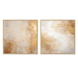 Abstract Collages Canvas Wall Art - Beige And Gold Minimalism Storms III - 2 Pieces