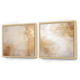 Abstract Collages Canvas Wall Art - Beige And Gold Minimalism Storms III - 2 Pieces