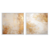 Abstract Collages Canvas Wall Art - Beige And Gold Minimalism Storms III - 2 Pieces
