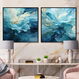 Modern Canvas Wall Art Set - Aqua Blue And White Serenity Swirl III - 2 Pieces