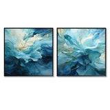 Modern Canvas Wall Art Set - Aqua Blue And White Serenity Swirl III - 2 Pieces