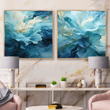 Modern Canvas Wall Art Set - Aqua Blue And White Serenity Swirl III - 2 Pieces