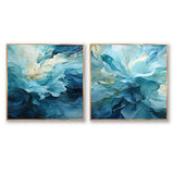 Modern Canvas Wall Art Set - Aqua Blue And White Serenity Swirl III - 2 Pieces