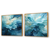 Modern Canvas Wall Art Set - Aqua Blue And White Serenity Swirl III - 2 Pieces