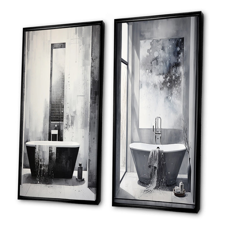 Traditional Canvas Wall Art Set - Bathroom Minimalist Elegance I - 2 Pieces