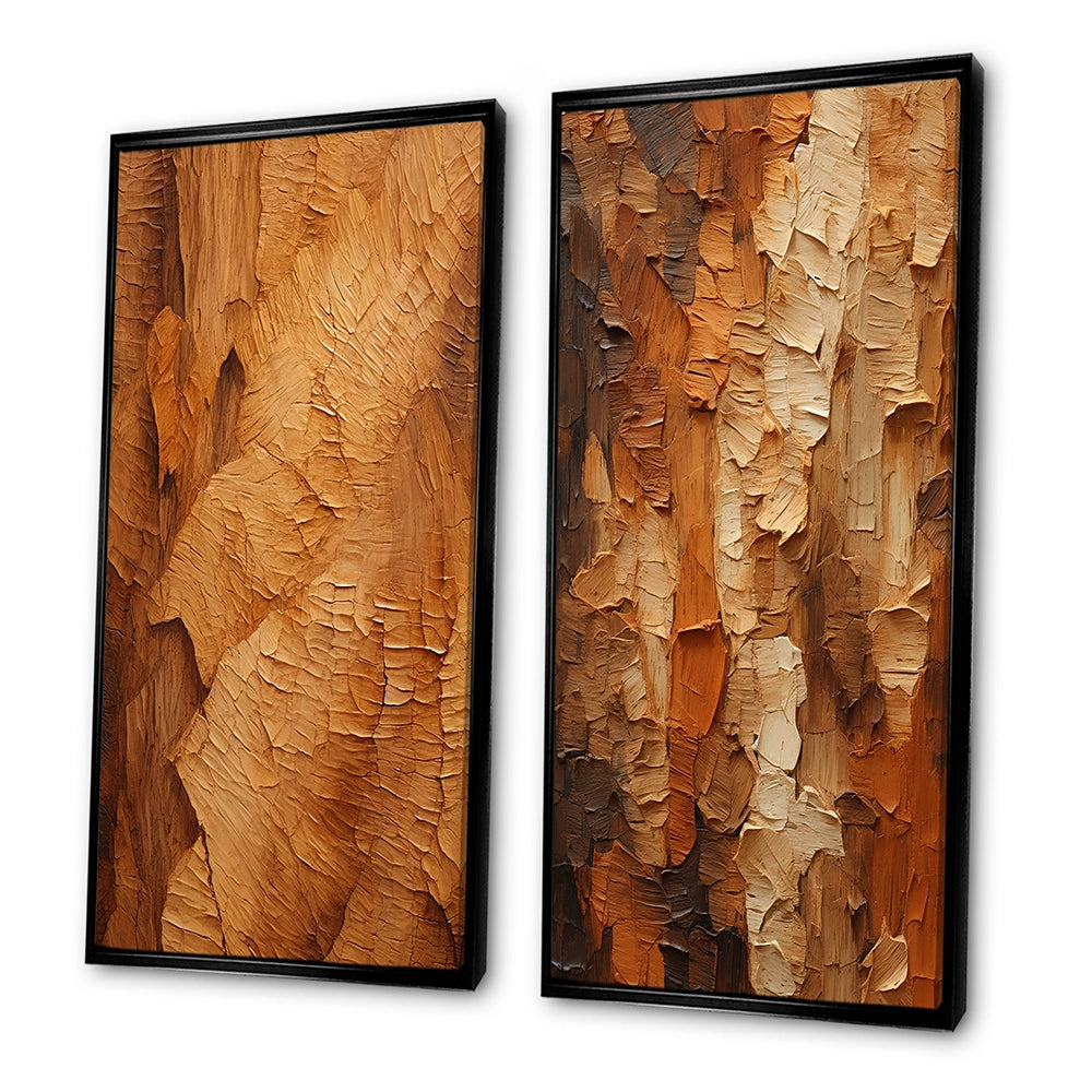 Modern Wall Art Canvas Set - Brown Tree Bark Essence II - 2 Pieces