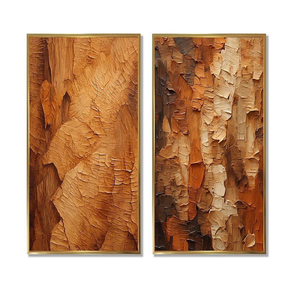 Modern Wall Art Canvas Set - Brown Tree Bark Essence II - 2 Pieces