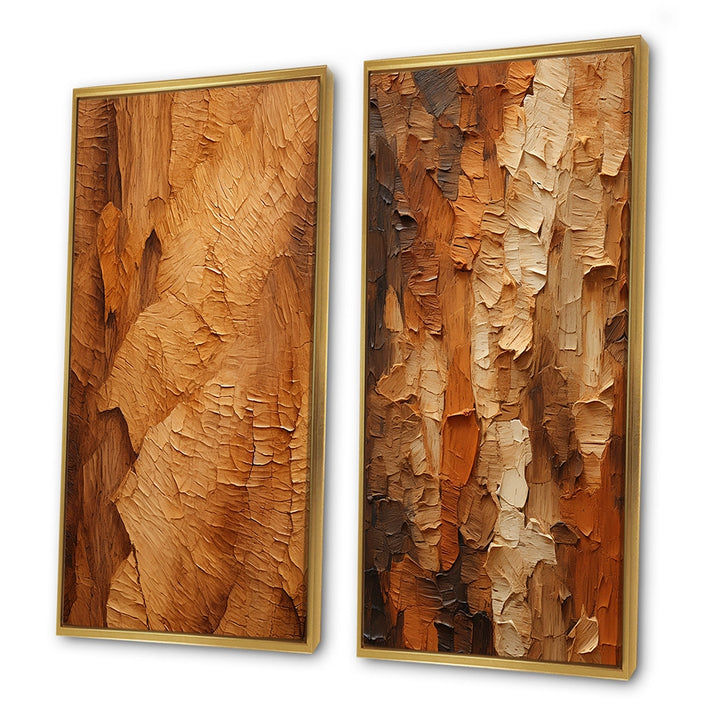 Modern Wall Art Canvas Set - Brown Tree Bark Essence II - 2 Pieces