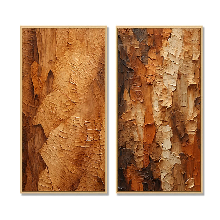 Modern Wall Art Canvas Set - Brown Tree Bark Essence II - 2 Pieces
