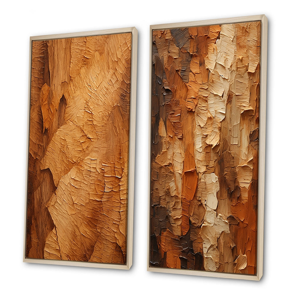 Modern Wall Art Canvas Set - Brown Tree Bark Essence II - 2 Pieces