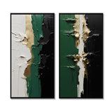 Modern Canvas Wall Art Set of 2 - Golden Green And Black Ink Merge I