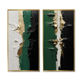 Modern Canvas Wall Art Set of 2 - Golden Green And Black Ink Merge I