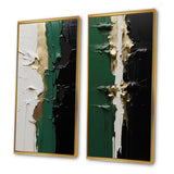 Modern Canvas Wall Art Set of 2 - Golden Green And Black Ink Merge I