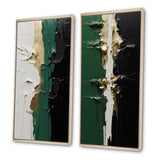 Modern Canvas Wall Art Set of 2 - Golden Green And Black Ink Merge I