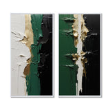 Modern Canvas Wall Art Set of 2 - Golden Green And Black Ink Merge I