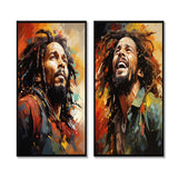 Pop Art Canvas Wall Art Set of 2- Colorful Raga Bob Marley Portrait I