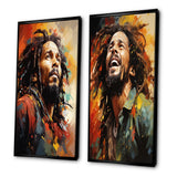 Pop Art Canvas Wall Art Set of 2- Colorful Raga Bob Marley Portrait I