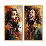 Pop Art Canvas Wall Art Set of 2- Colorful Raga Bob Marley Portrait I