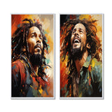 Pop Art Canvas Wall Art Set of 2- Colorful Raga Bob Marley Portrait I