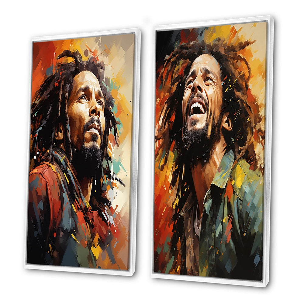 Pop Art Canvas Wall Art Set of 2- Colorful Raga Bob Marley Portrait I