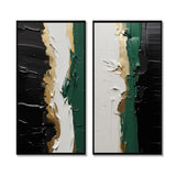 Modern Multi Panel Canvas Wall Art - Golden Green And Black Ink Merge IV
