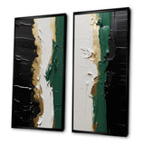 Modern Multi Panel Canvas Wall Art - Golden Green And Black Ink Merge IV