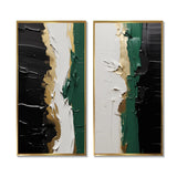 Modern Multi Panel Canvas Wall Art - Golden Green And Black Ink Merge IV