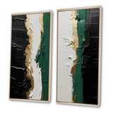 Modern Multi Panel Canvas Wall Art - Golden Green And Black Ink Merge IV