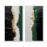Modern Multi Panel Canvas Wall Art - Golden Green And Black Ink Merge IV