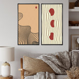 Abstract Canvas Wall Art - Retro Japanese Minimal Geometric Typography II - 2 Pieces