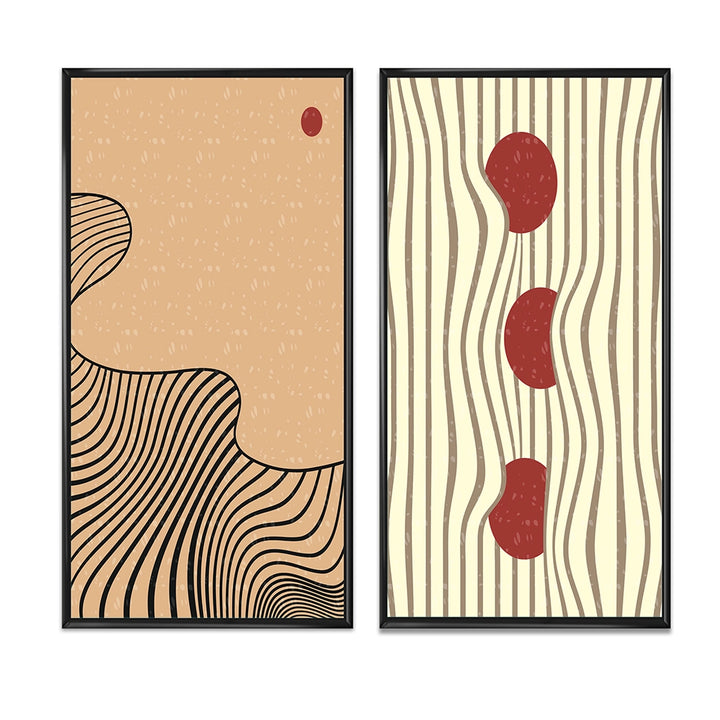 Abstract Canvas Wall Art - Retro Japanese Minimal Geometric Typography II - 2 Pieces