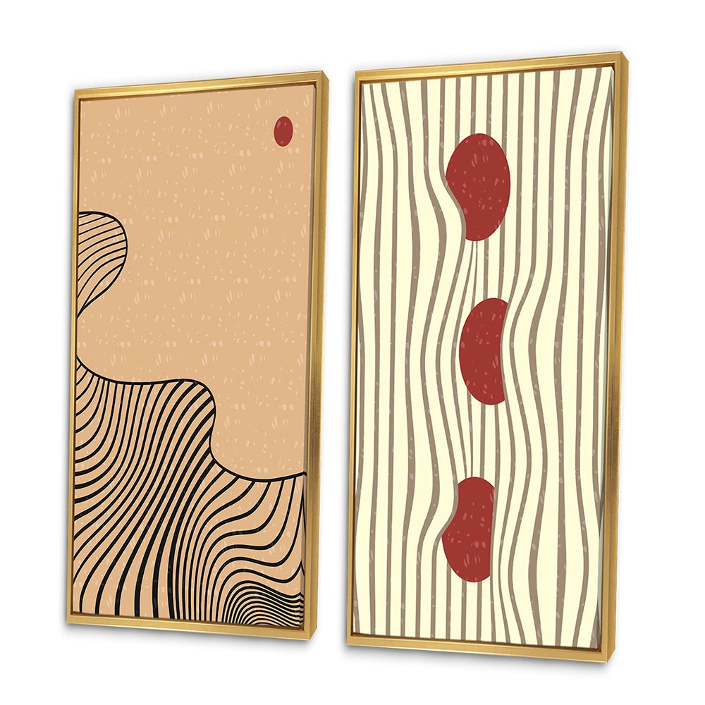 Abstract Canvas Wall Art - Retro Japanese Minimal Geometric Typography II - 2 Pieces