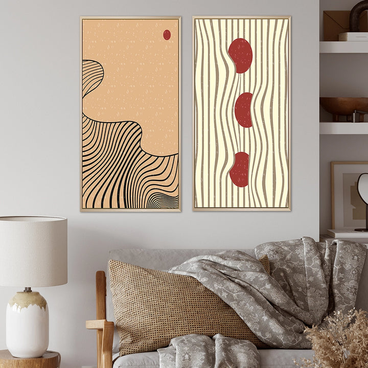 Abstract Canvas Wall Art - Retro Japanese Minimal Geometric Typography II - 2 Pieces