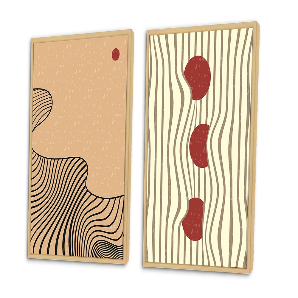 Abstract Canvas Wall Art - Retro Japanese Minimal Geometric Typography II - 2 Pieces