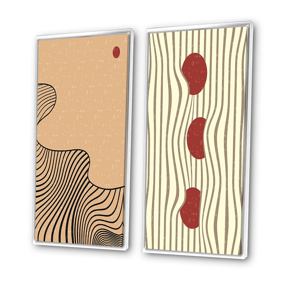 Abstract Canvas Wall Art - Retro Japanese Minimal Geometric Typography II - 2 Pieces