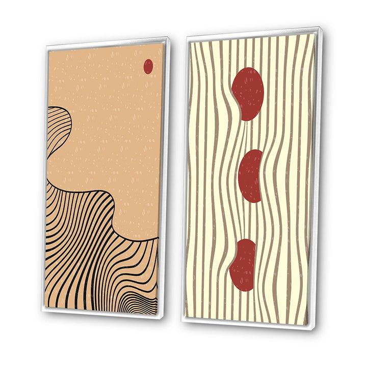 Abstract Canvas Wall Art - Retro Japanese Minimal Geometric Typography II - 2 Pieces