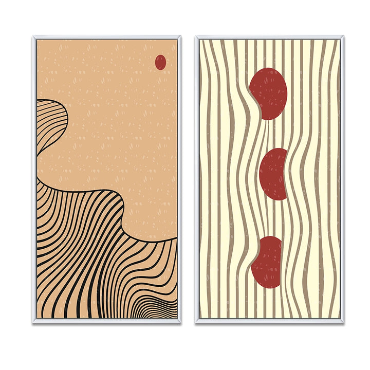 Abstract Canvas Wall Art - Retro Japanese Minimal Geometric Typography II - 2 Pieces