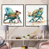 Traditional Wall Art Set - Turtle Laying On A Beach Chair With Sunglasses - 2 Pieces