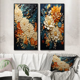 Modern Wall Art Canvas Set - Orange Teal Botanical Whirlwind - 2 Pieces