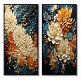 Modern Wall Art Canvas Set - Orange Teal Botanical Whirlwind - 2 Pieces