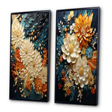 Modern Wall Art Canvas Set - Orange Teal Botanical Whirlwind - 2 Pieces